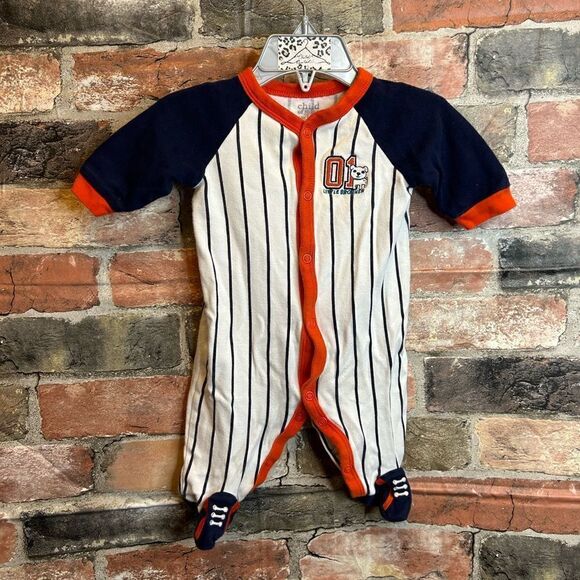 5 for $25🔥0-3 Months Carter's Baseball Uniform Foot Sleeper Bodysuit - Picture 1 of 4